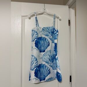 Blue and White Shell Print Dress